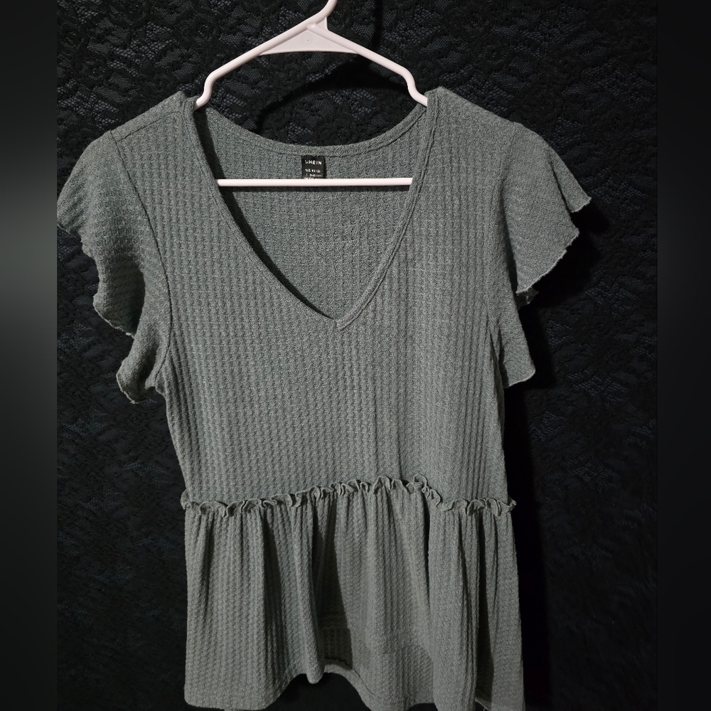 Shein Textured Blouse with Ruffle Sleeves